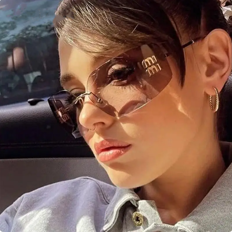 Rimless Gold-Tone Shield Sunglasses