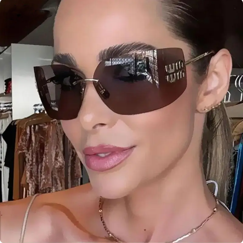 Rimless Gold-Tone Shield Sunglasses