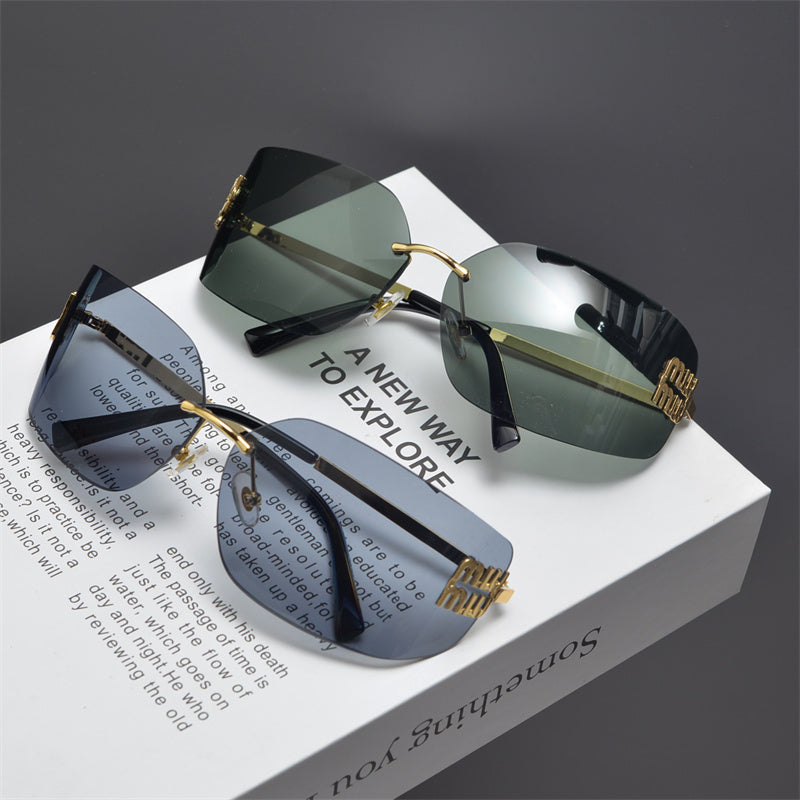 Rimless Gold-Tone Shield Sunglasses