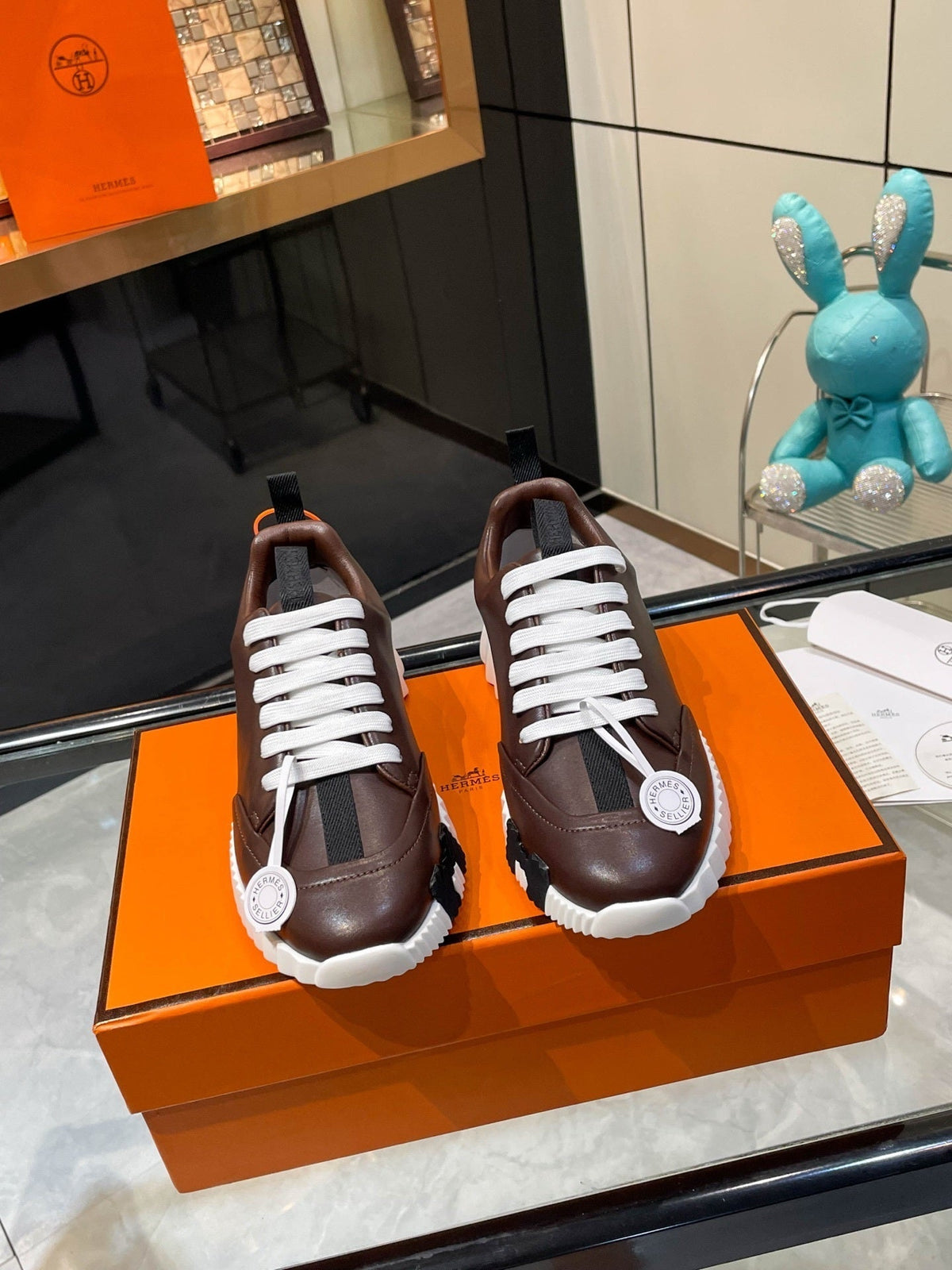H Striped Leather Sneakers