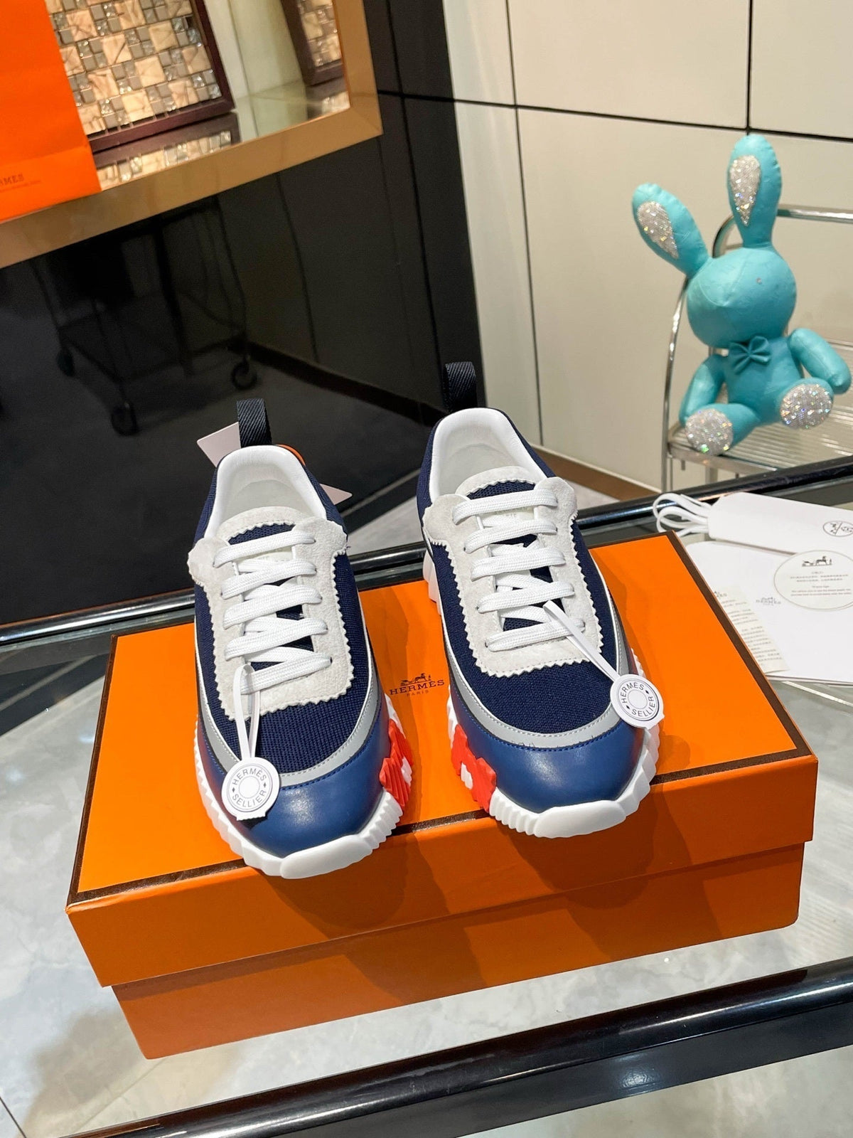 H Striped Leather Sneakers