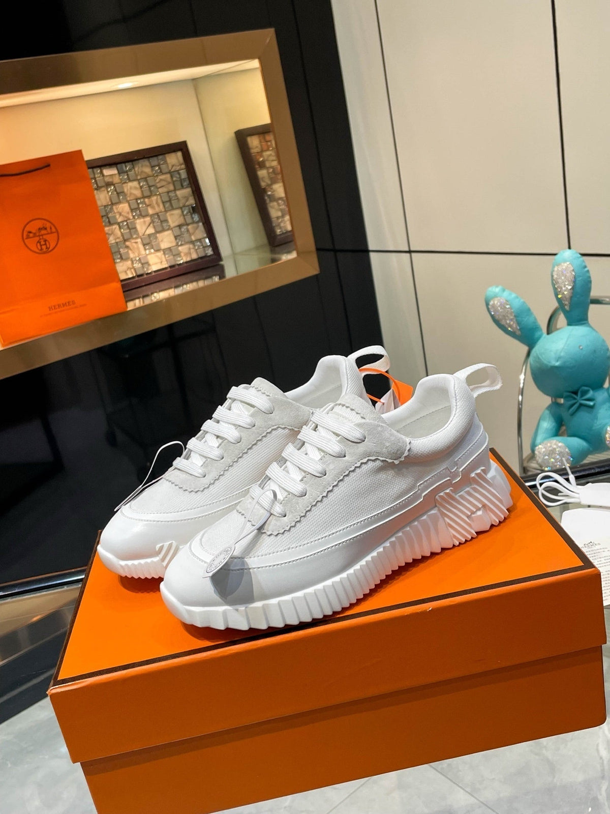 H Striped Leather Sneakers