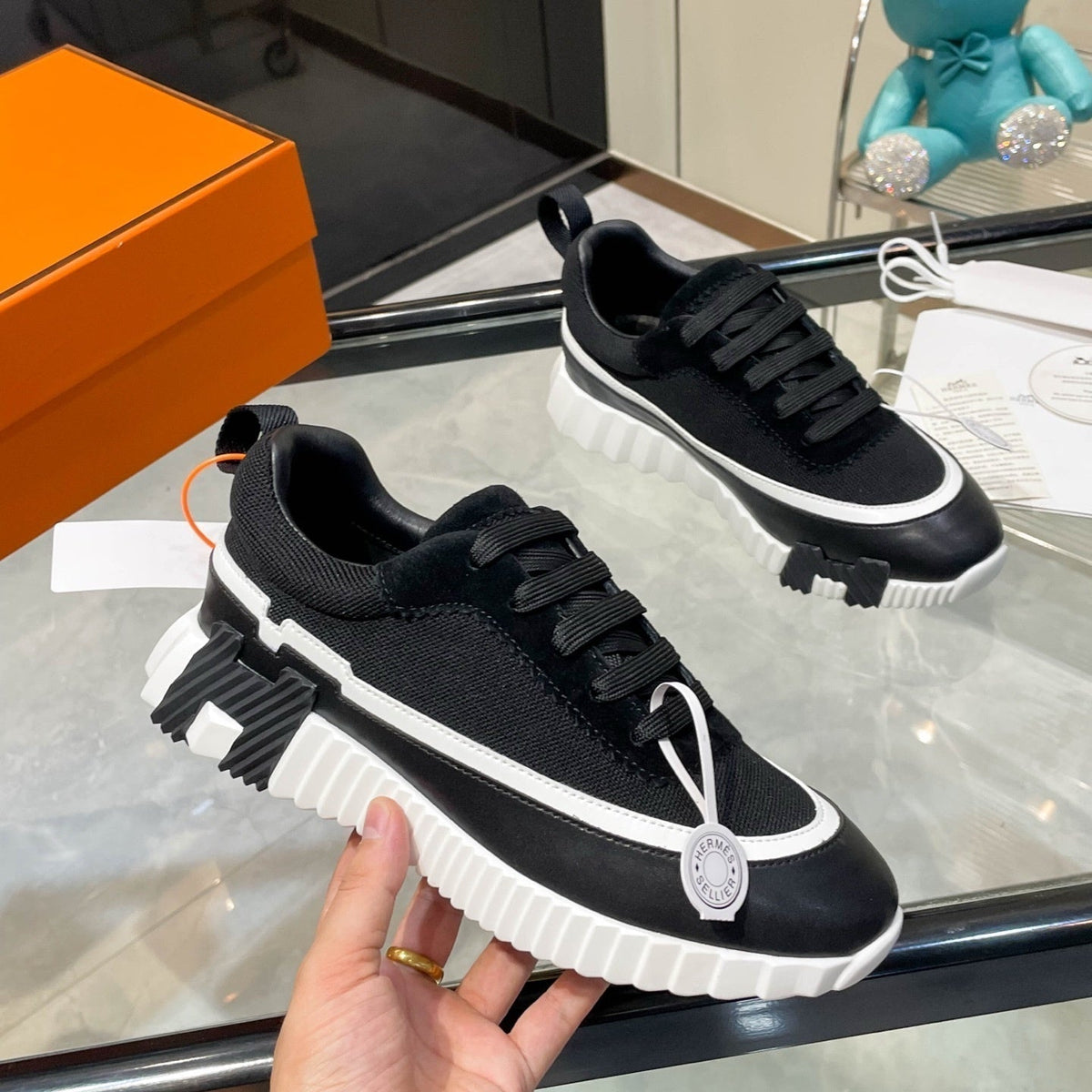 H Striped Leather Sneakers