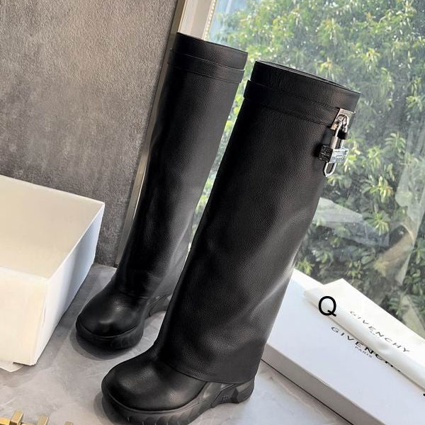 Leather Platform Knee Boots