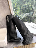 Leather Platform Knee Boots
