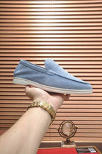 Blue Suede Slip-On Loafers
