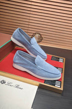 Blue Suede Slip-On Loafers