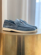 Blue Suede Penny Loafers