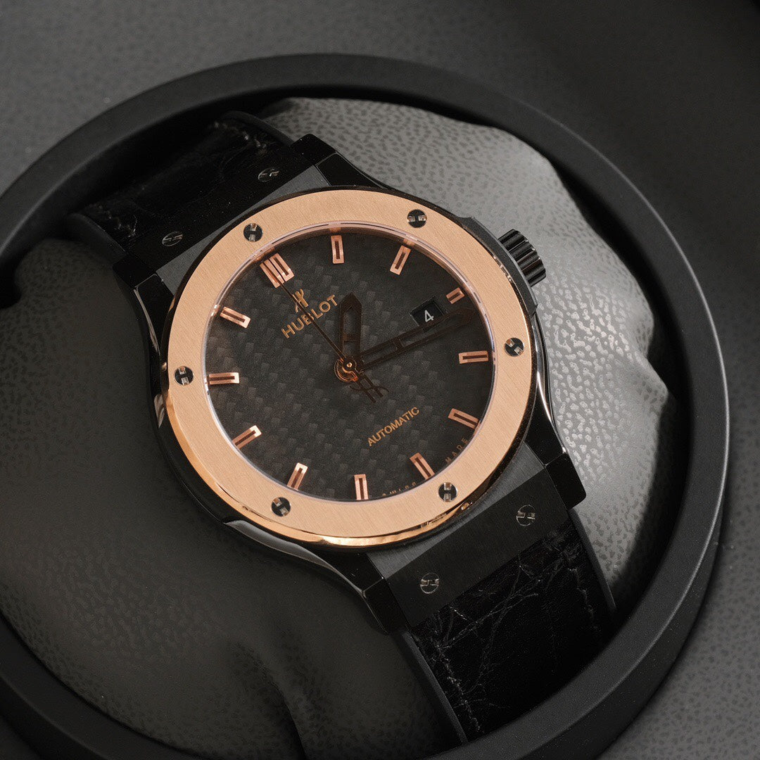 Black Carbon Dial Rose Gold Watch 42 mm
