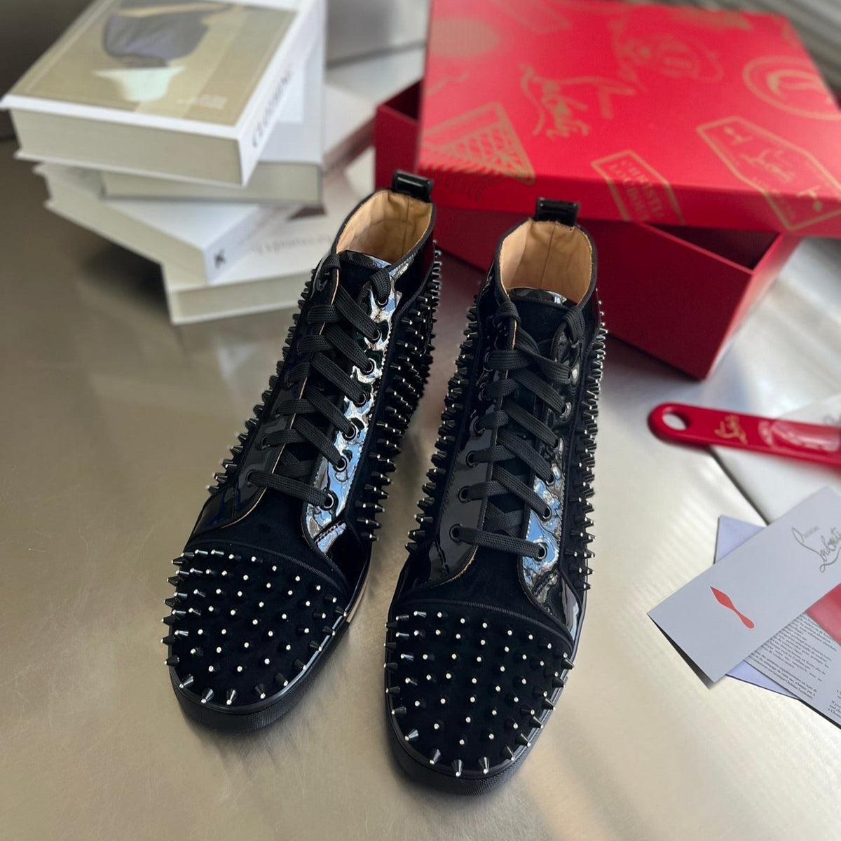High-Top Black Diamond Studded Sneakers