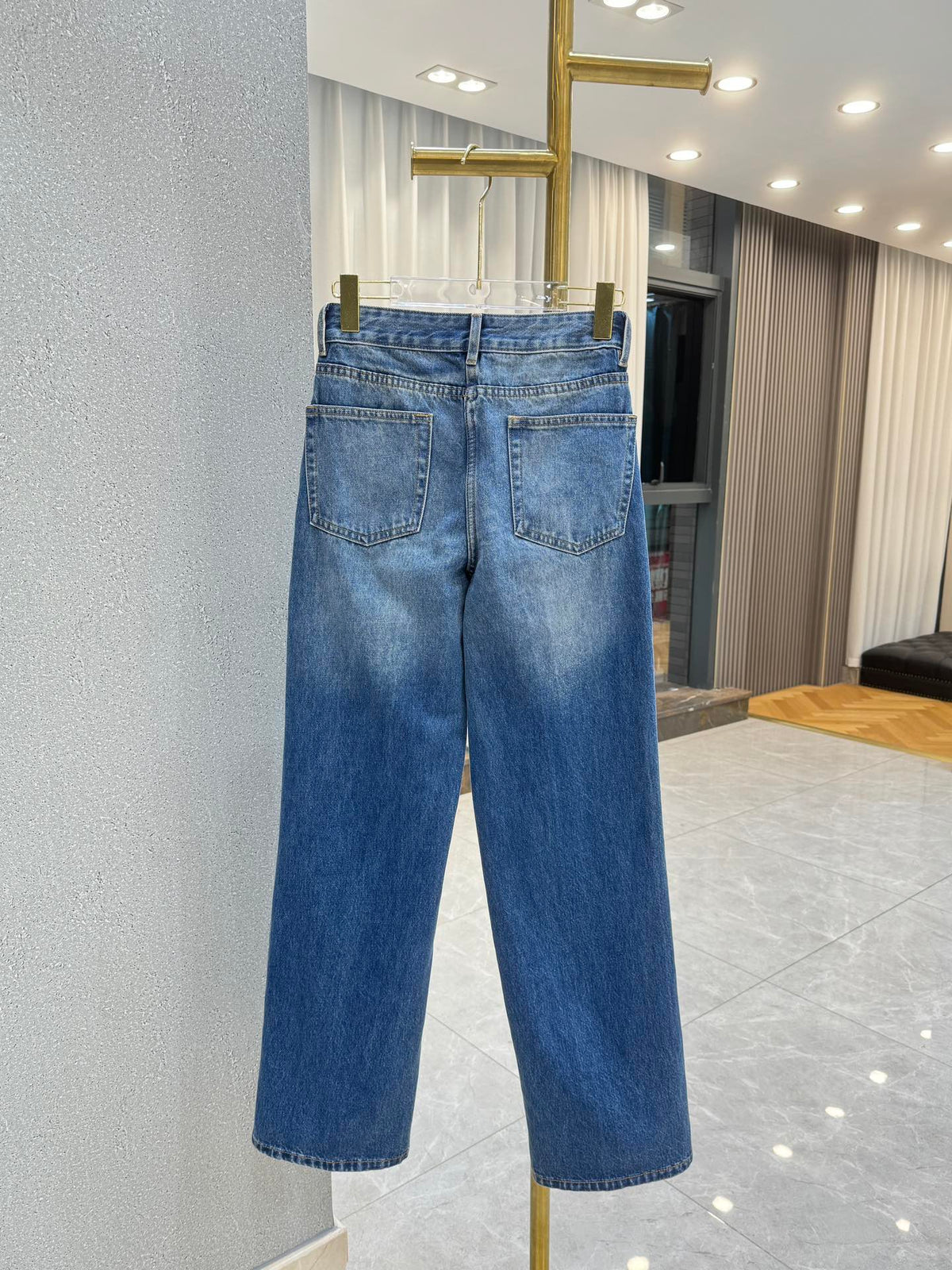 Straight Leg Denim Jeans With Leather Patch
